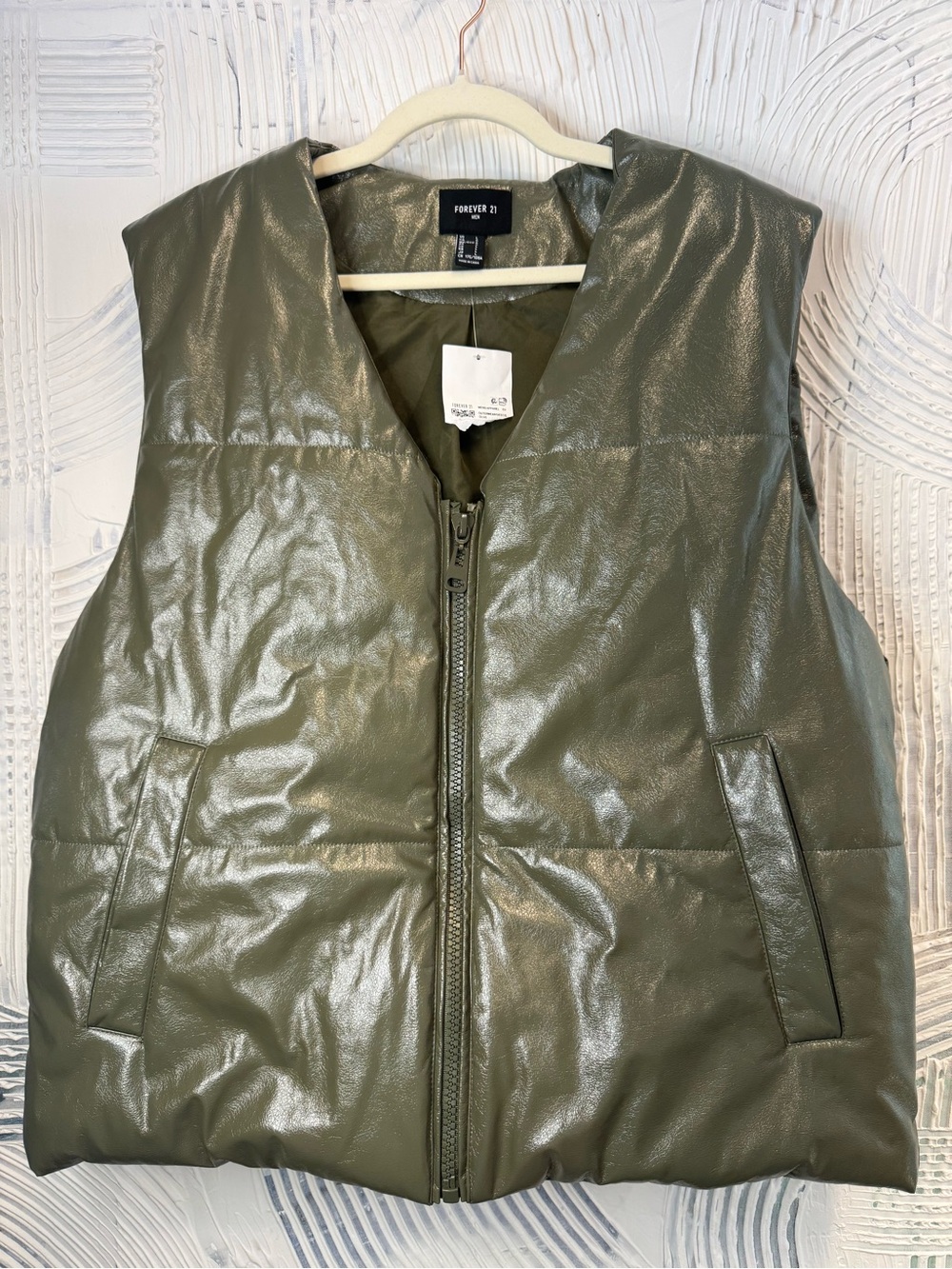 Forever 21 Olive Faux-Leather Quilted Vest